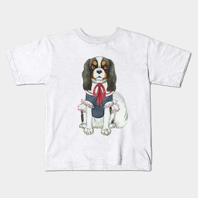 Cavalier King Charles Spaniel - Tri wearing a Blouse Kids T-Shirt by jollyinu